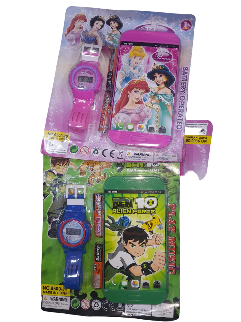 Disney Princess or Ben 10 Kids Toy Set – Digital Watch & Smartphone Playset with Lights & Sounds, Role-Play Communication Toy for Boys & Girls (Multicolor)