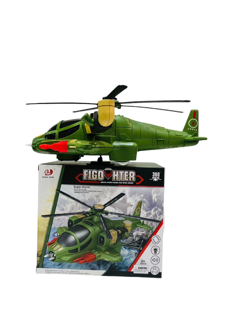 Figo Fighter Military Helicopter Toy – 360° Spinning RC Copter with Lights & Sounds, Army Vehicle for Kids