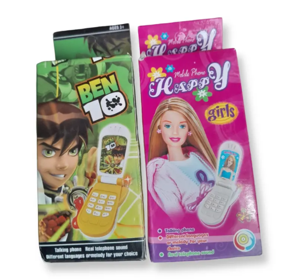 Ben 10 or Barbie-Inspired Talking Toy Phones for Kids Fun and educational flip phones with real phone sounds, melodies, and multiple language options. Perfect for pretend play and early learning.