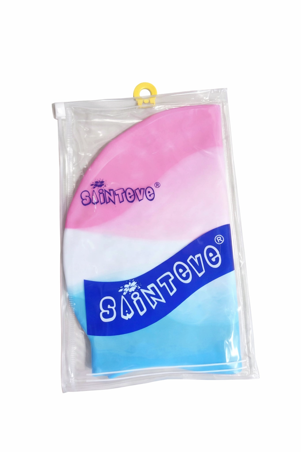 SAINTEVE SILICONE SWIMMING CAP – Gradient Pink‑White‑Blue Waterproof Hair Protector for Men, Women & Kids (Durable, Tear‑Resistant, 1pc)