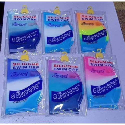 SAINTEVE SILICONE SWIMMING CAP – Gradient Pink‑White‑Blue Waterproof Hair Protector for Men, Women & Kids (Durable, Tear‑Resistant, 1pc)