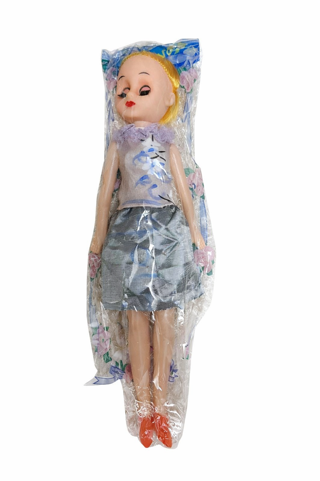 Beautiful FASHION DOLL – Blonde Hair Toy with Silver Skirt, Colorful Top & Red Shoes (1pc, Premium Plastic Build, Gift for Kids)