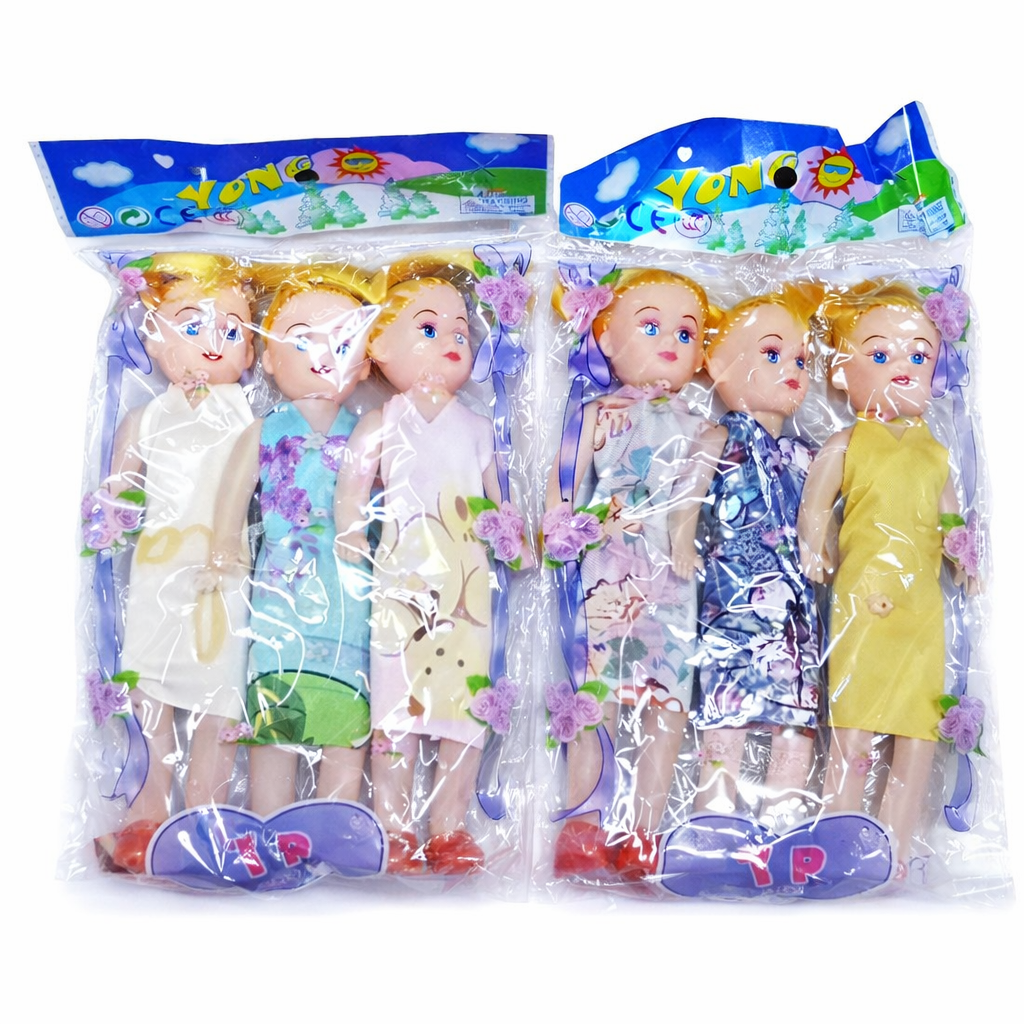 YONG 3‑Piece FASHION DOLL SET – Colorful Outfits with Floral Patterns, Blonde Hair, Premium Plastic Build (1 Pack, Gift for Kids)