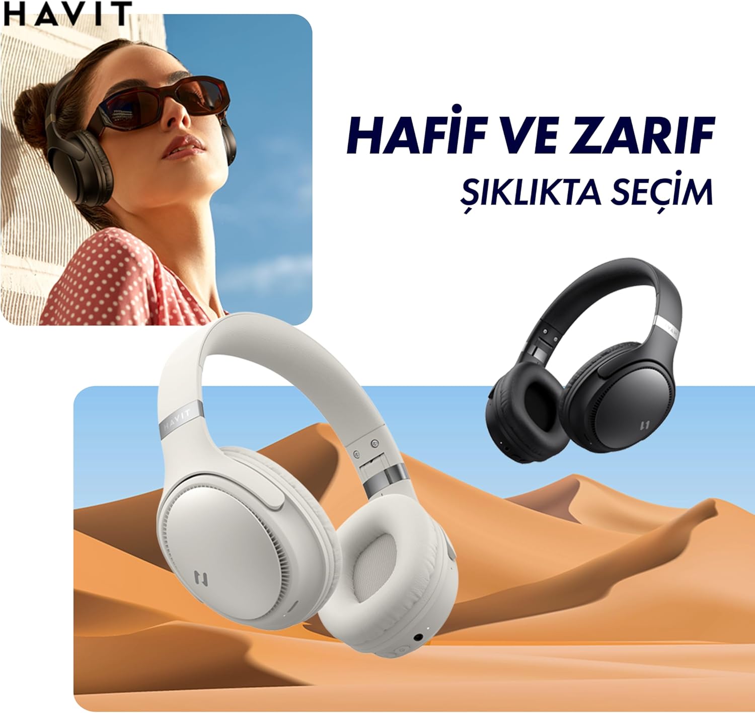 havit H630BT PRO ANC - Bluetooth Noise Cancelling Headphones Wireless with Microphone - 50+ Hrs Playtime, Folding Design, Dual Device Connection