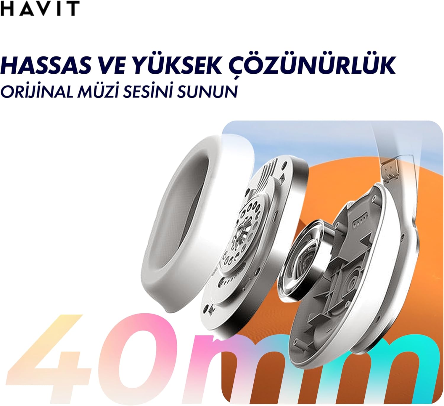 havit H630BT PRO ANC - Bluetooth Noise Cancelling Headphones Wireless with Microphone - 50+ Hrs Playtime, Folding Design, Dual Device Connection