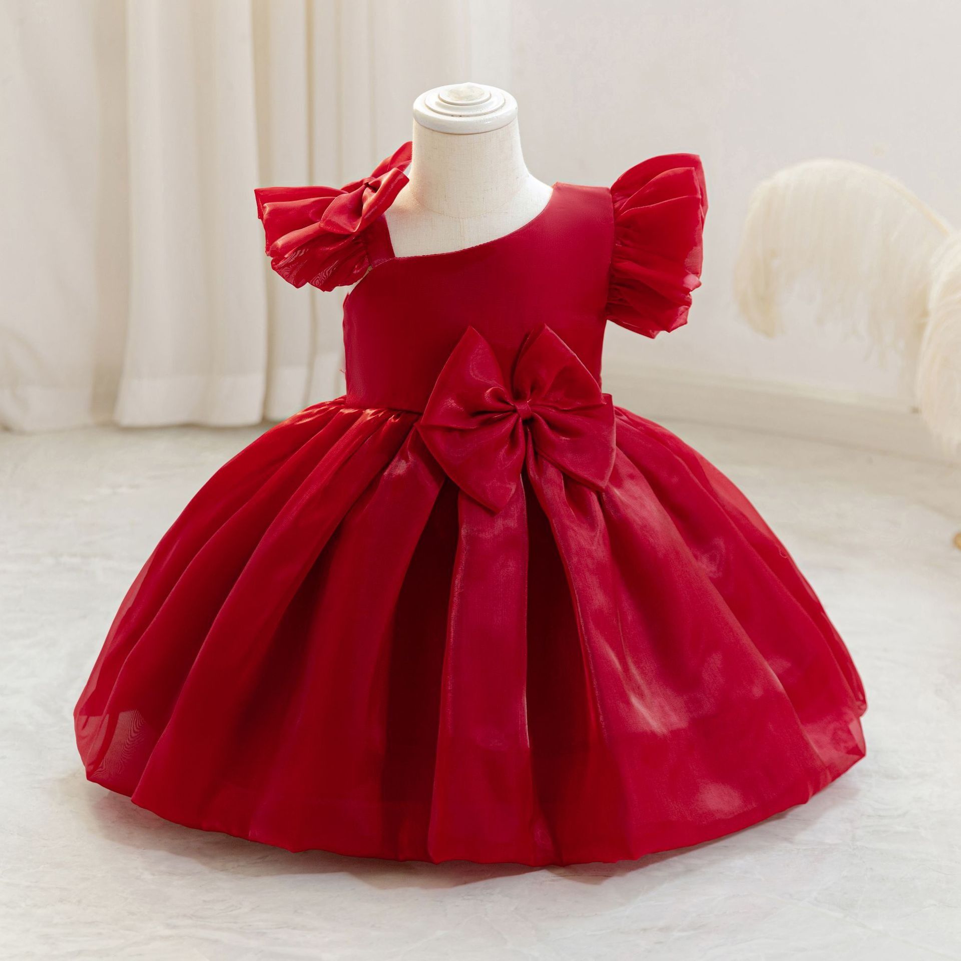 New 1-3Y Girls Puff Sleeve Princess Dress Tutu Birthday Party Dress Kids Performance Gown