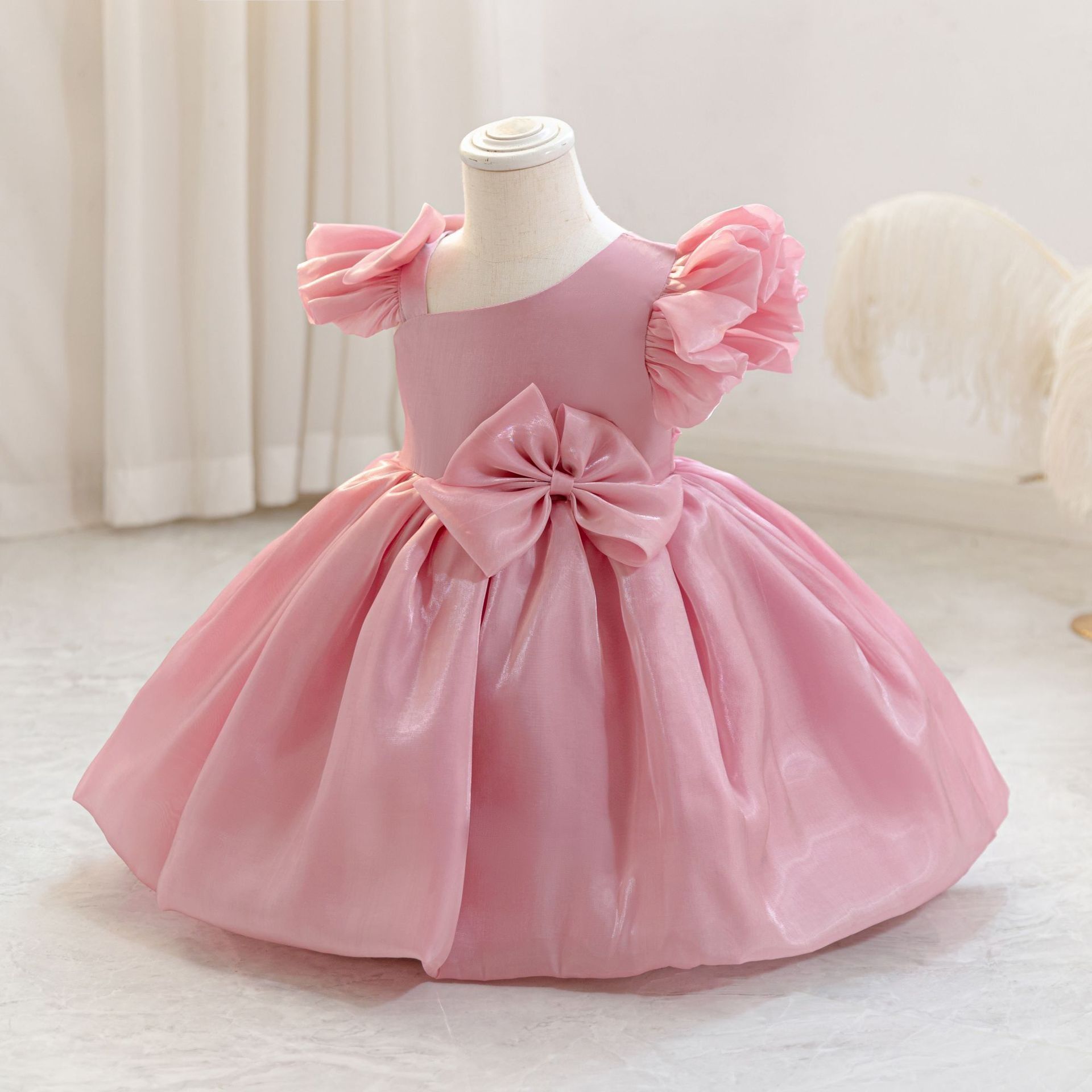 New 1-3Y Girls Puff Sleeve Princess Dress Tutu Birthday Party Dress Kids Performance Gown