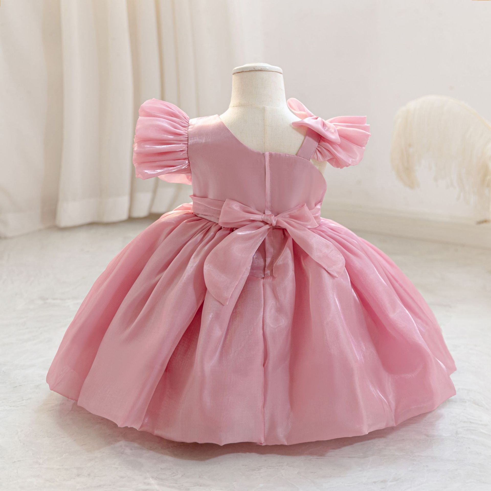 New 1-3Y Girls Puff Sleeve Princess Dress Tutu Birthday Party Dress Kids Performance Gown