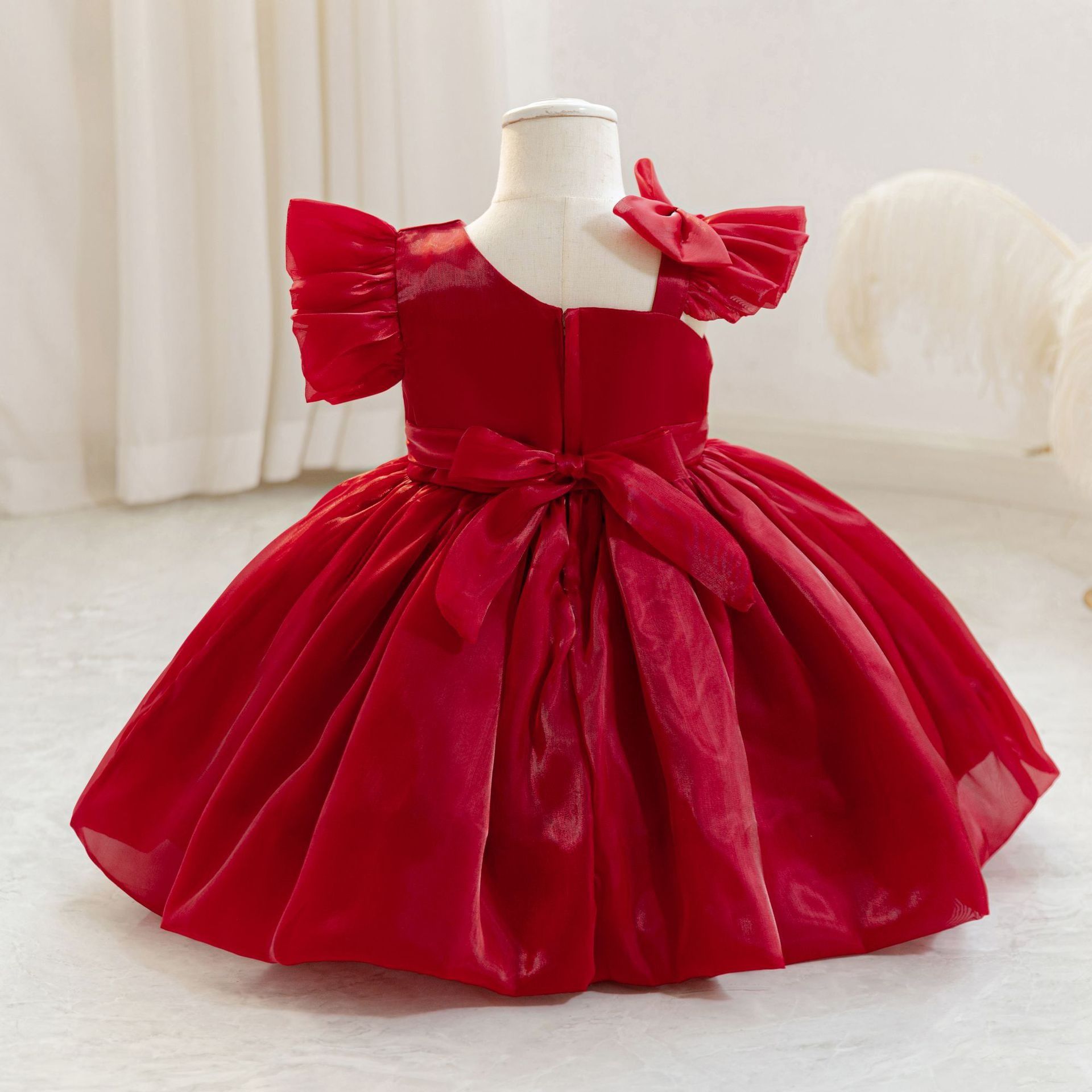 New 1-3Y Girls Puff Sleeve Princess Dress Tutu Birthday Party Dress Kids Performance Gown