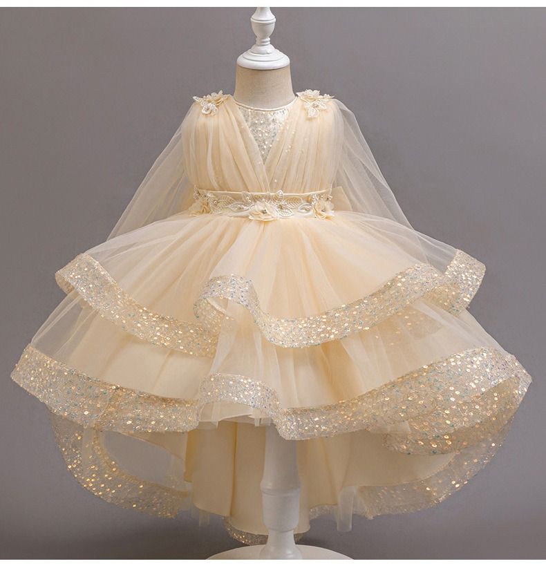 Girls Sequin Princess Dress Kids Puffy Tulle Cake Dress Birthday Party Evening Gown 100-150cm
