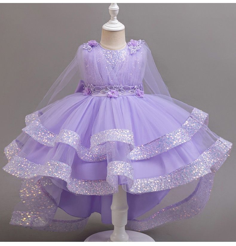 Girls Sequin Princess Dress Kids Puffy Tulle Cake Dress Birthday Party Evening Gown 100-150cm