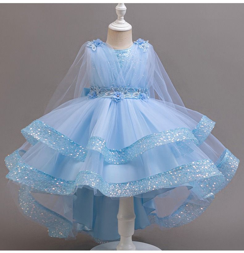 Girls Sequin Princess Dress Kids Puffy Tulle Cake Dress Birthday Party Evening Gown 100-150cm