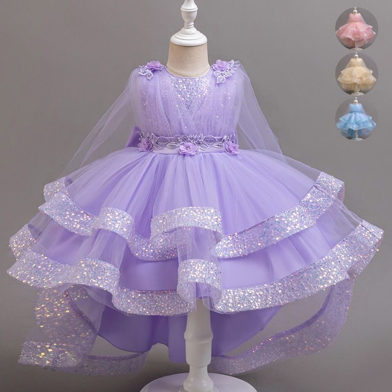 Girls Sequin Princess Dress Kids Puffy Tulle Cake Dress Birthday Party Evening Gown 100-150cm