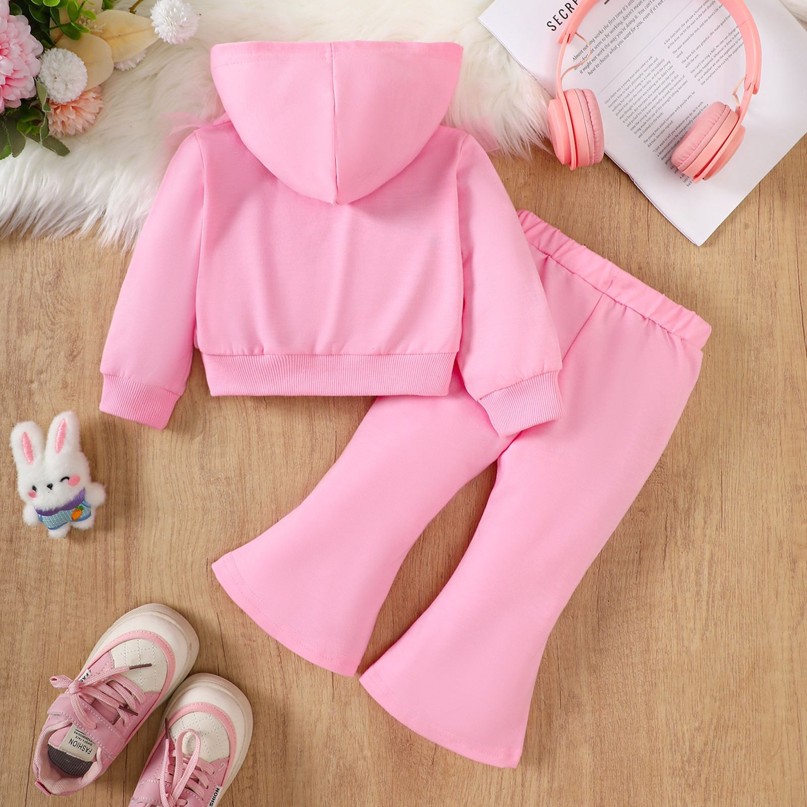 Baby Girl Bow Hooded Jacket & Flare Pants Set Sweet Casual Spring Autumn 2PCS Outfit 6-9M-3Y