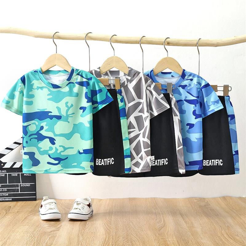 Boys Summer 2PCS Outfit Kids Cartoon Short Sleeve T Shirt Shorts Casual Set 1-5 Years