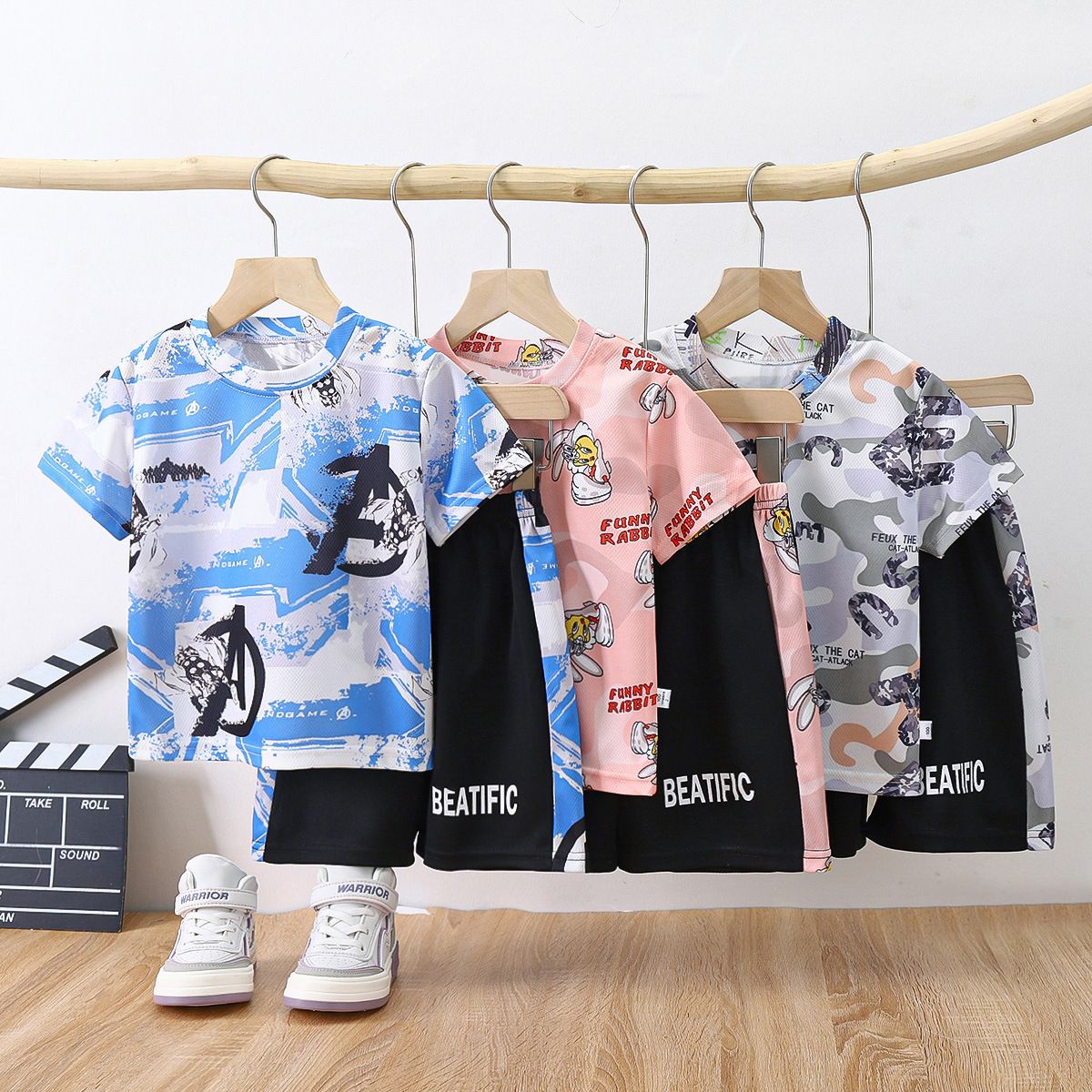 Boys Summer 2PCS Outfit Kids Cartoon Short Sleeve T Shirt Shorts Casual Set 1-5 Years