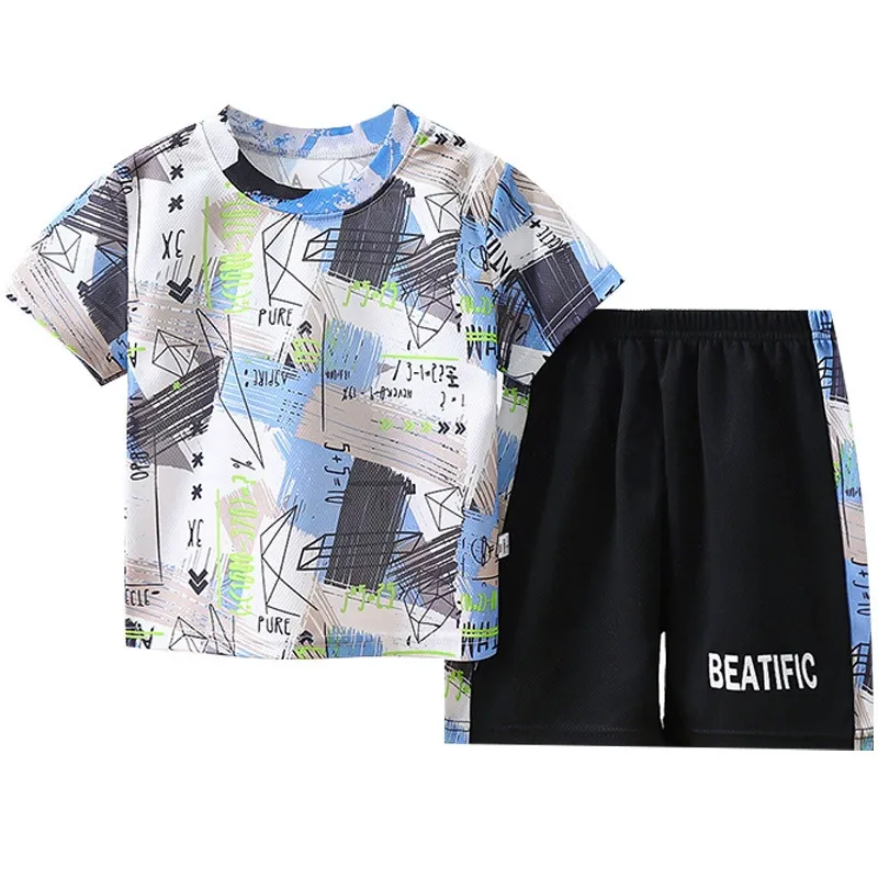 Boys Summer 2PCS Outfit Kids Cartoon Short Sleeve T Shirt Shorts Casual Set 1-5 Years