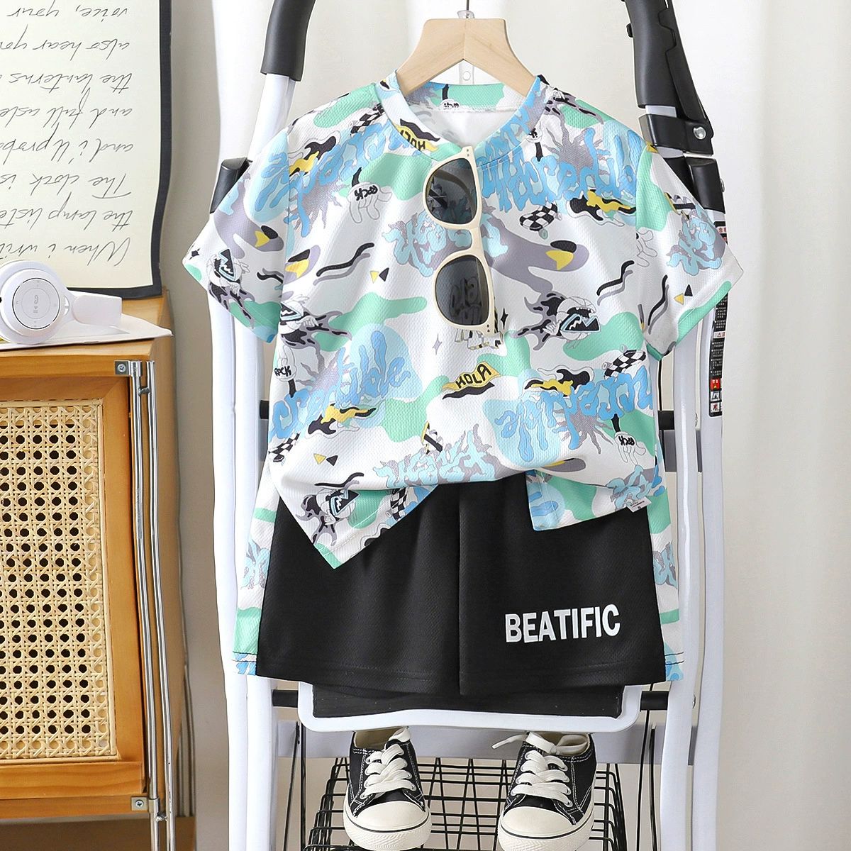 Boys Summer 2PCS Outfit Kids Cartoon Short Sleeve T Shirt Shorts Casual Set 1-5 Years