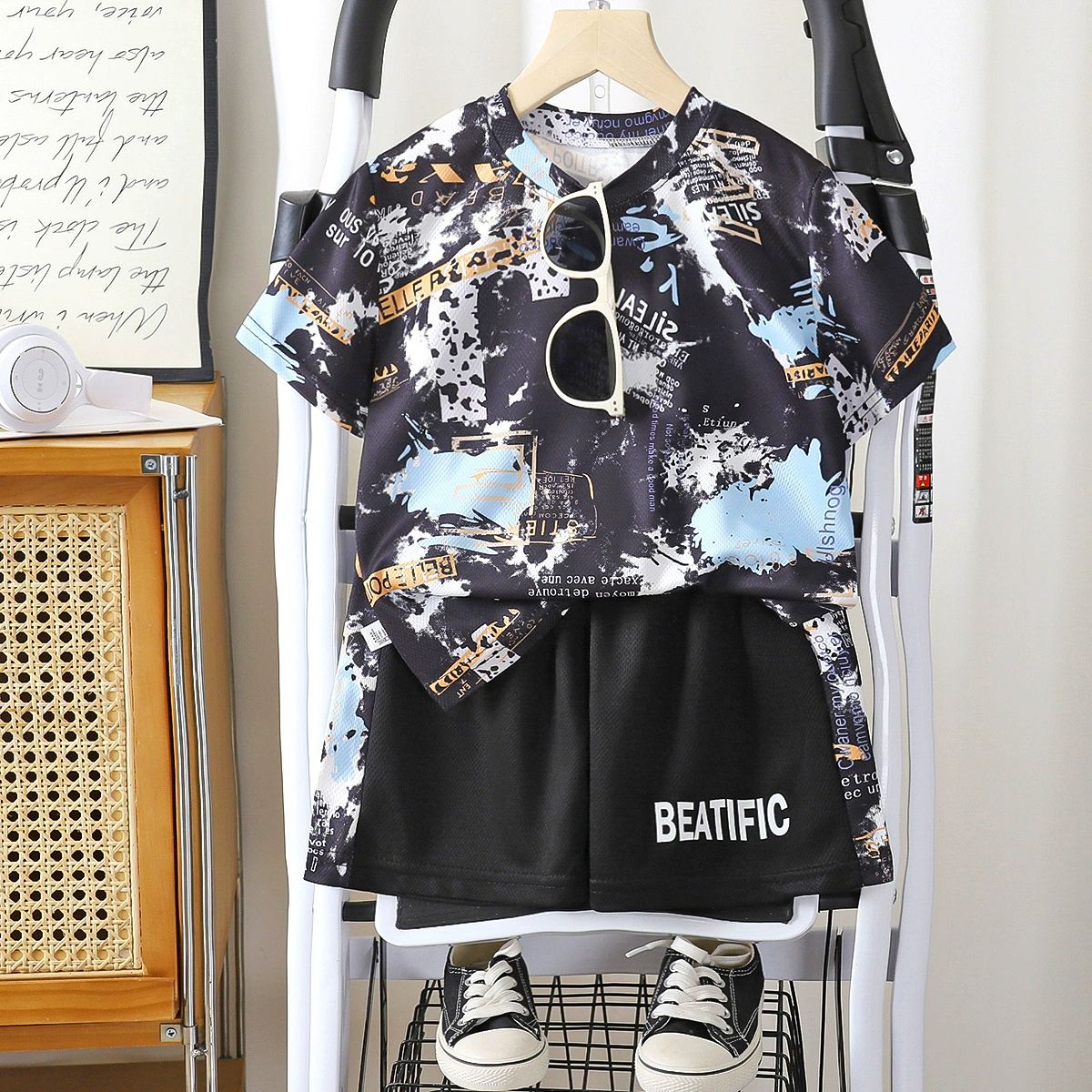 Boys Summer 2PCS Outfit Kids Cartoon Short Sleeve T Shirt Shorts Casual Set 1-5 Years