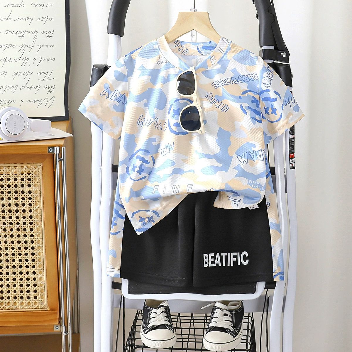 Boys Summer 2PCS Outfit Kids Cartoon Short Sleeve T Shirt Shorts Casual Set 1-5 Years