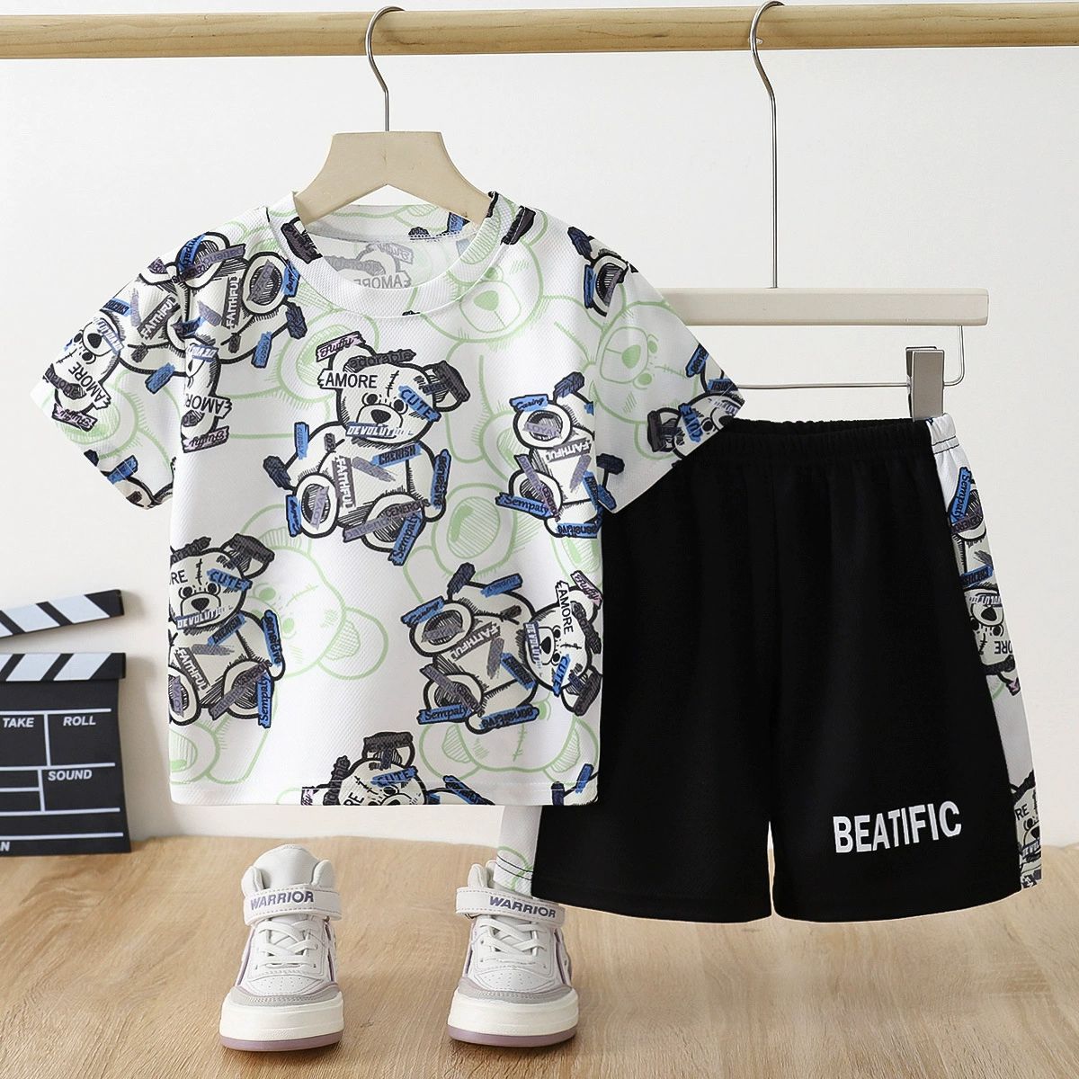 Boys Summer 2PCS Outfit Kids Cartoon Short Sleeve T Shirt Shorts Casual Set 1-5 Years