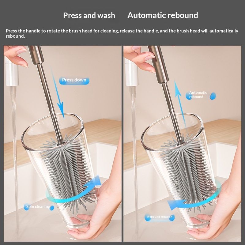 Long-handled cup brush, labor-saving cup washing tool, multi-purpose cup cleaning brush, baby bottle brush, silicone brush that reaches all corners and removes tea stains