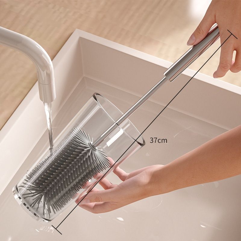 Long-handled cup brush, labor-saving cup washing tool, multi-purpose cup cleaning brush, baby bottle brush, silicone brush that reaches all corners and removes tea stains