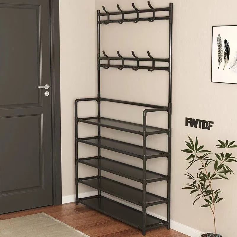 Multi-layer home shoe rack floor-standing integrated coat and hat rack, shoe house entrance simple multi-functional shoe and clothing rack