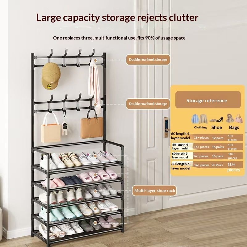 Multi-layer home shoe rack floor-standing integrated coat and hat rack, shoe house entrance simple multi-functional shoe and clothing rack