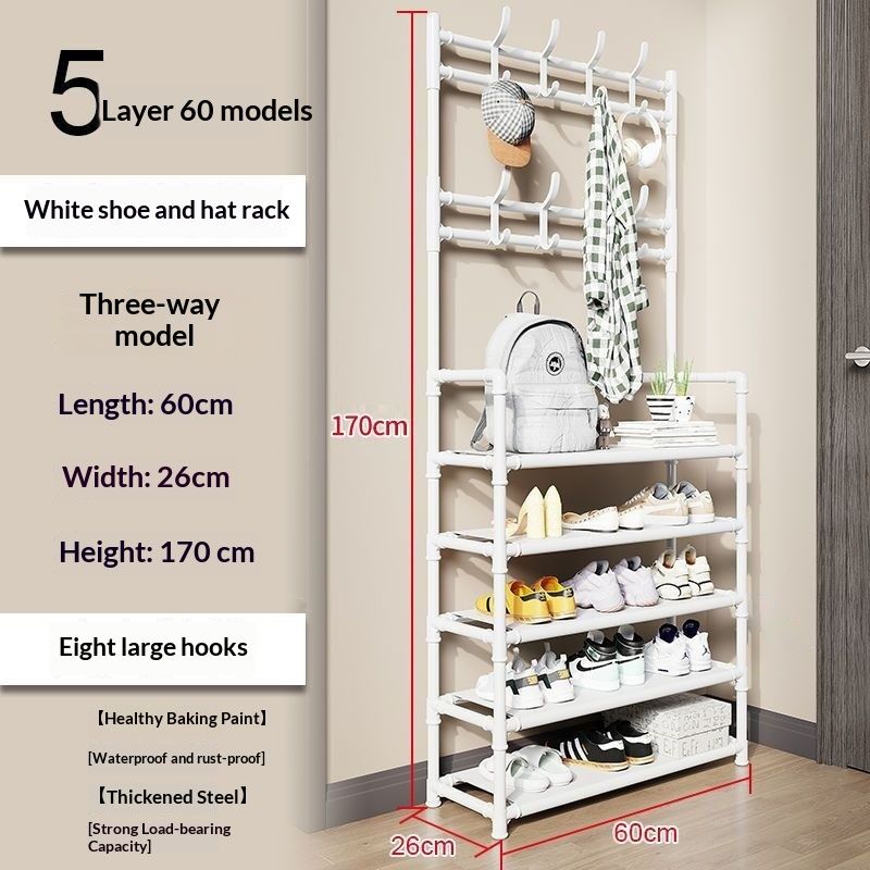 Multi-layer home shoe rack floor-standing integrated coat and hat rack, shoe house entrance simple multi-functional shoe and clothing rack