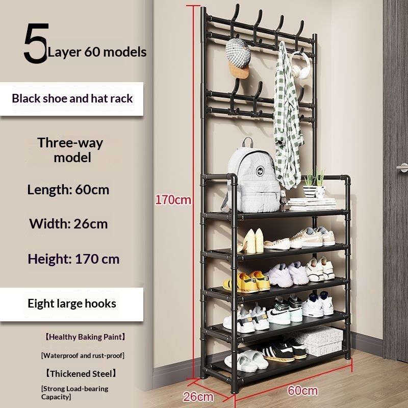 Multi-layer home shoe rack floor-standing integrated coat and hat rack, shoe house entrance simple multi-functional shoe and clothing rack