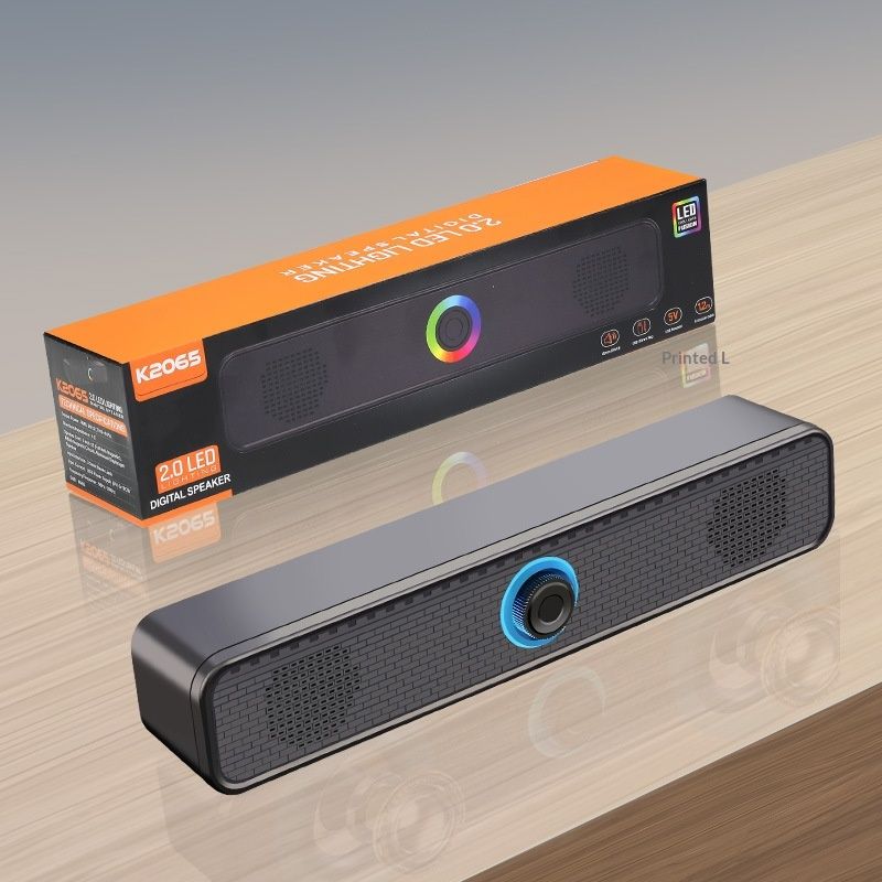 Wired desktop home computer small speakers, desktop portable laptop subwoofer, long strip glowing Bluetooth speaker