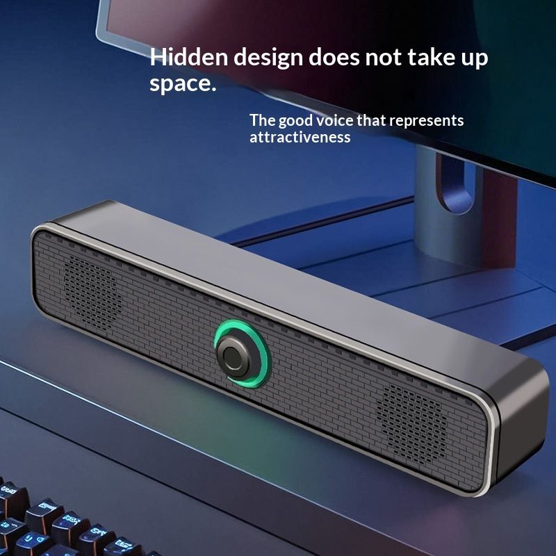 Wired desktop home computer small speakers, desktop portable laptop subwoofer, long strip glowing Bluetooth speaker