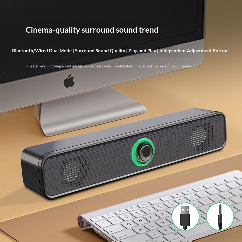 Wired desktop home computer small speakers, desktop portable laptop subwoofer, long strip glowing Bluetooth speaker