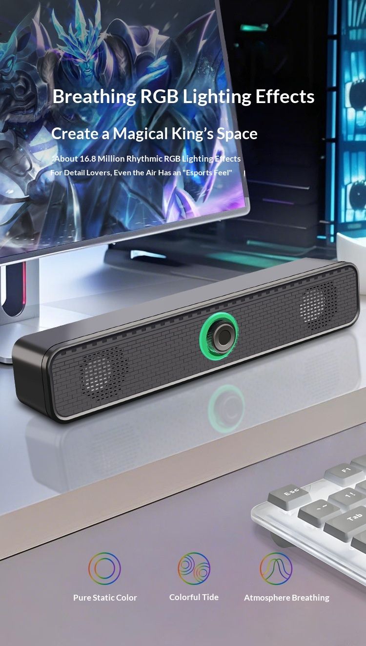 Wired desktop home computer small speakers, desktop portable laptop subwoofer, long strip glowing Bluetooth speaker