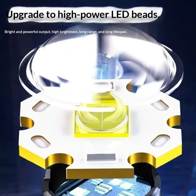 Flashlight, strong light, portable, rechargeable, super bright, outdoor, zoomable, long-range, ultra-long battery life, LED laser