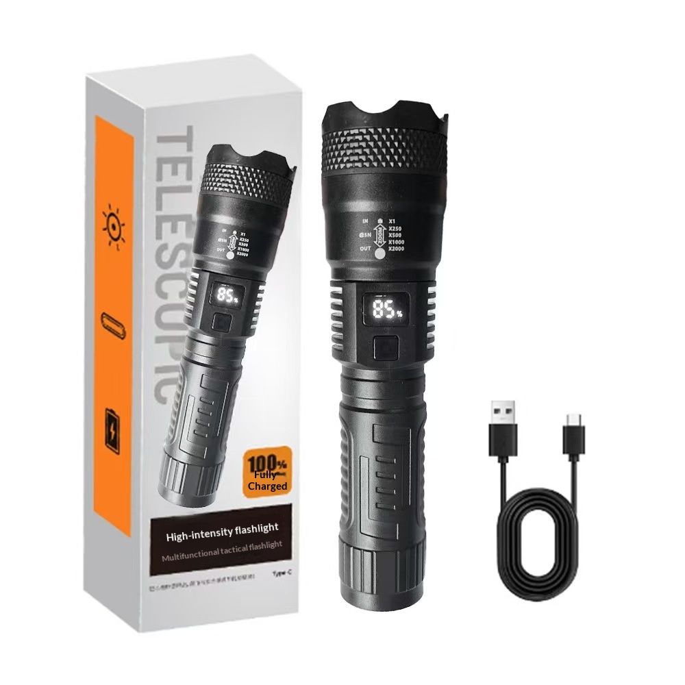 Flashlight, strong light, portable, rechargeable, super bright, outdoor, zoomable, long-range, ultra-long battery life, LED laser