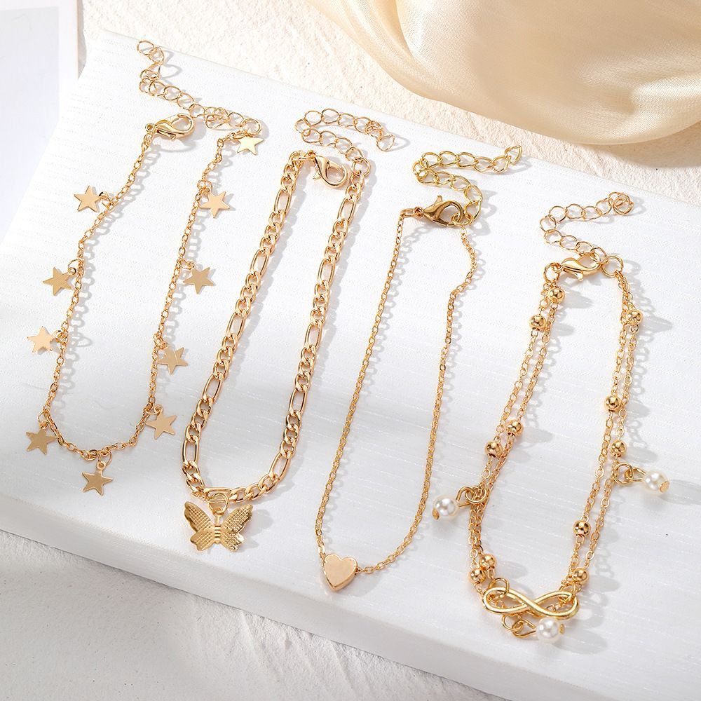 Multi-layer Anklet Beach Stackable Wearing Anklet Girls Foot Decoration Set Bracelet Jewelry Gift for Women Ladies gold ONE SIZE