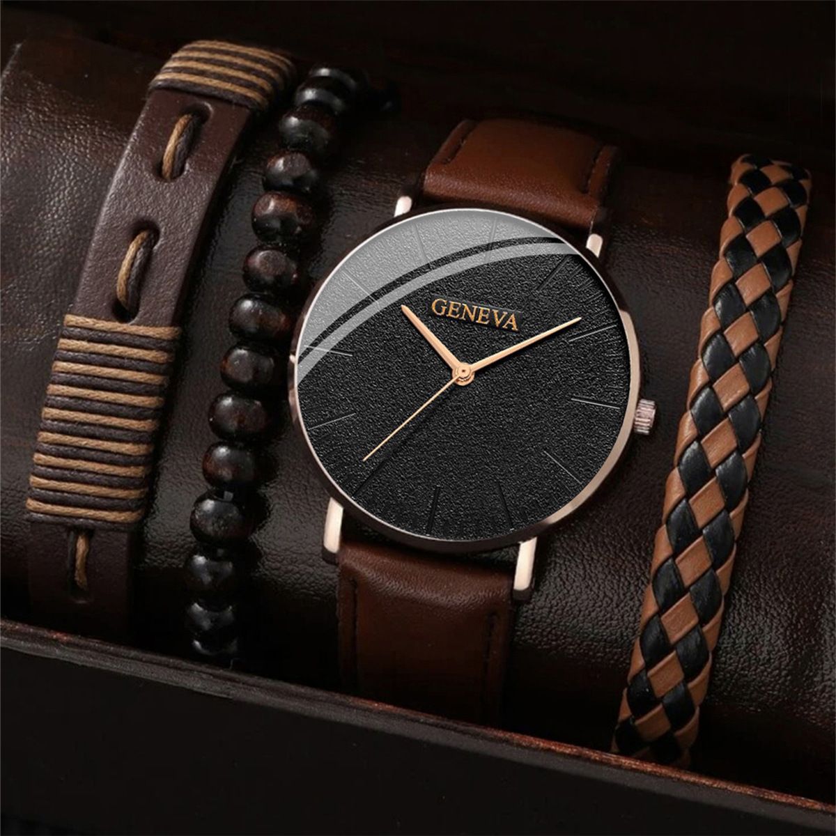 2026 New Fashionable Casual Men's Sports Style Watch Set Personalized Trendy Quartz Watch One Piece Hair Collection