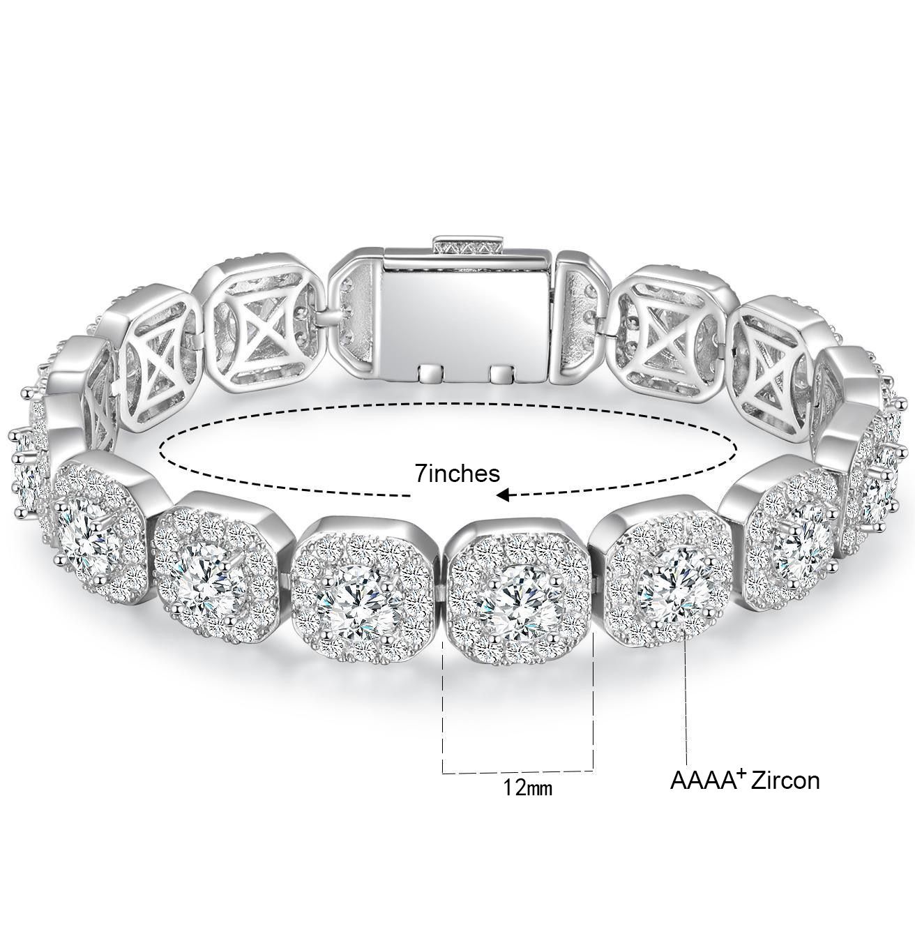 Europe and the United States cross-border Cuba bracelet 12mm wide crystal sugar chain zircon bracelet flip men's bracelet trend bracelet wholesale silvery 7 inches