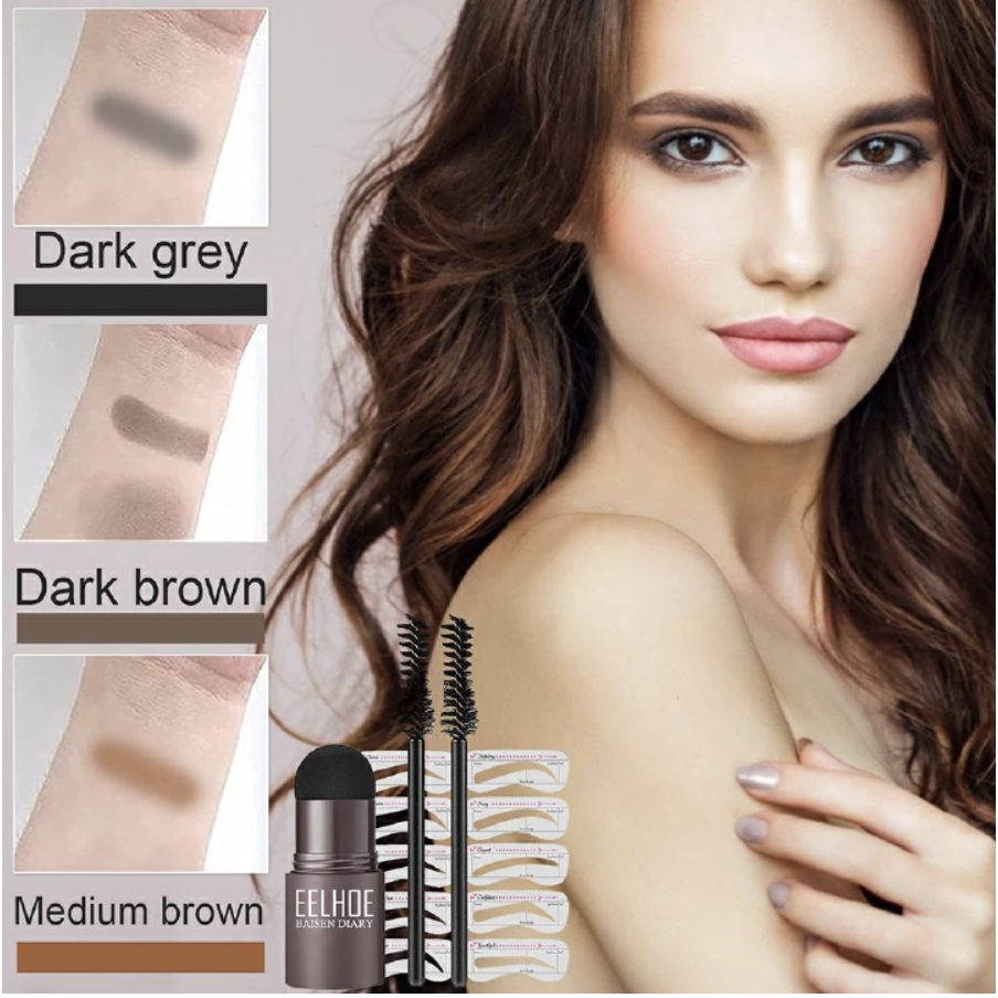 Eye Brow One Step Eyebrow Stamp Shaping Kit Set Gel Stamp Makeup Kit Magic Eyebrow Stencils Eyebrow Brushes Dark Brown One set
