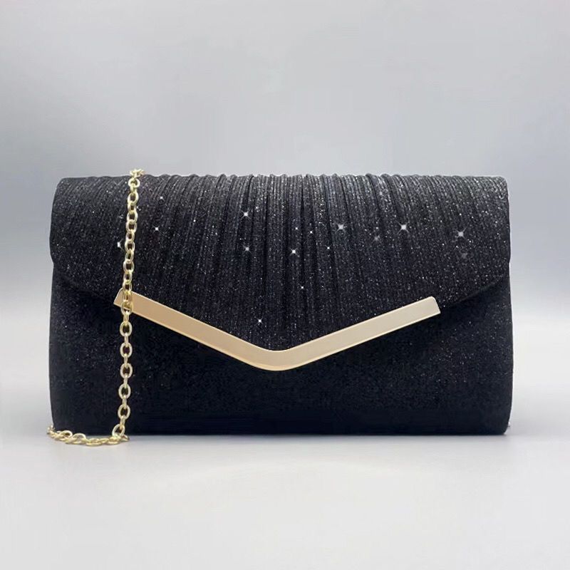 Silver Clutch Bags, Women's Clutches Evening Bags with Detachable Chain, Sequin Bag Envelope Handbags Purses for Women Bridal Prom Party Wedding black One size fits all
