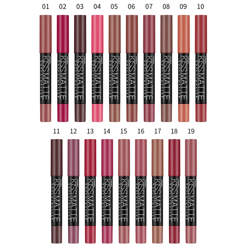 19 Colors Sexy Matte Lip Stick Lipliner Lip Liner Pencil Lasting Nude Rotatable Lipsliner Pen Set Beauty Makeup Tool Cosmetic #01 Dirty orange One size