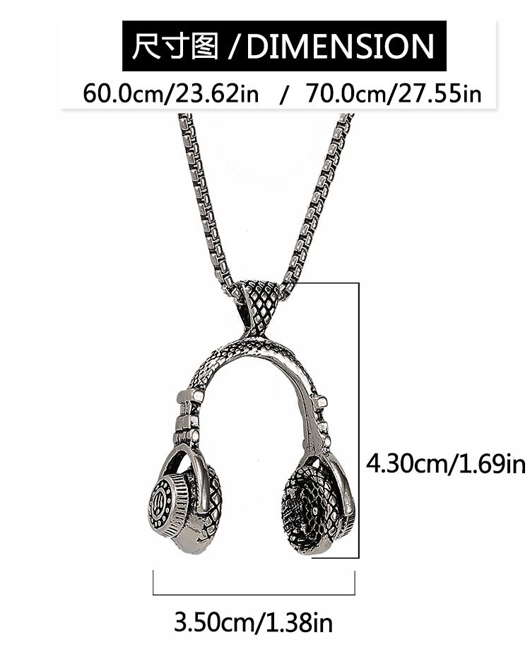 European and American cross-border popular rock music headphones pendant necklace accessories men's hip-hop titanium steel long sweater chain wholesale 01 ONE SIZE