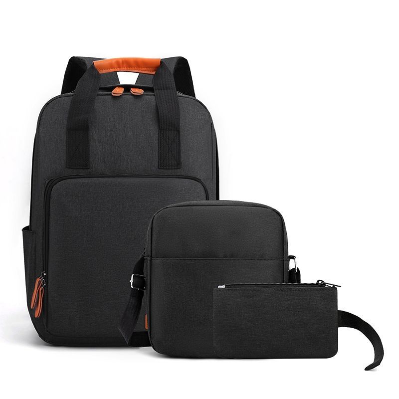 3 PCS/Sets Backpacks Bags Men Bags Bookbags School Bags USB Laptop Bags Notebook Bags Travel Bag Anti-Theft Leisure Nylon Cloth Bags Black Medium