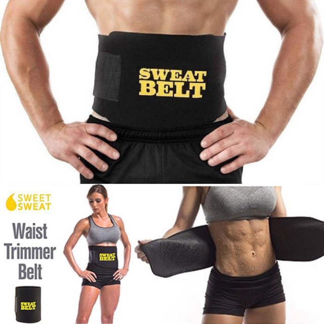 premium waist trainer&trimmer sweat belt for men&women fitness shapewear wrap tummy stomach weight loss fat burner slimming Black One Size