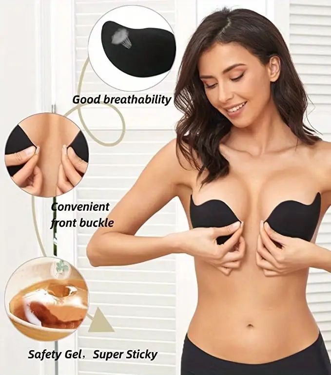 Invisible Stick-On Lift Bra, Strapless & Seamless Front Buckle Push Up Bra, Women's Lingerie & Underwear Accessories Black D