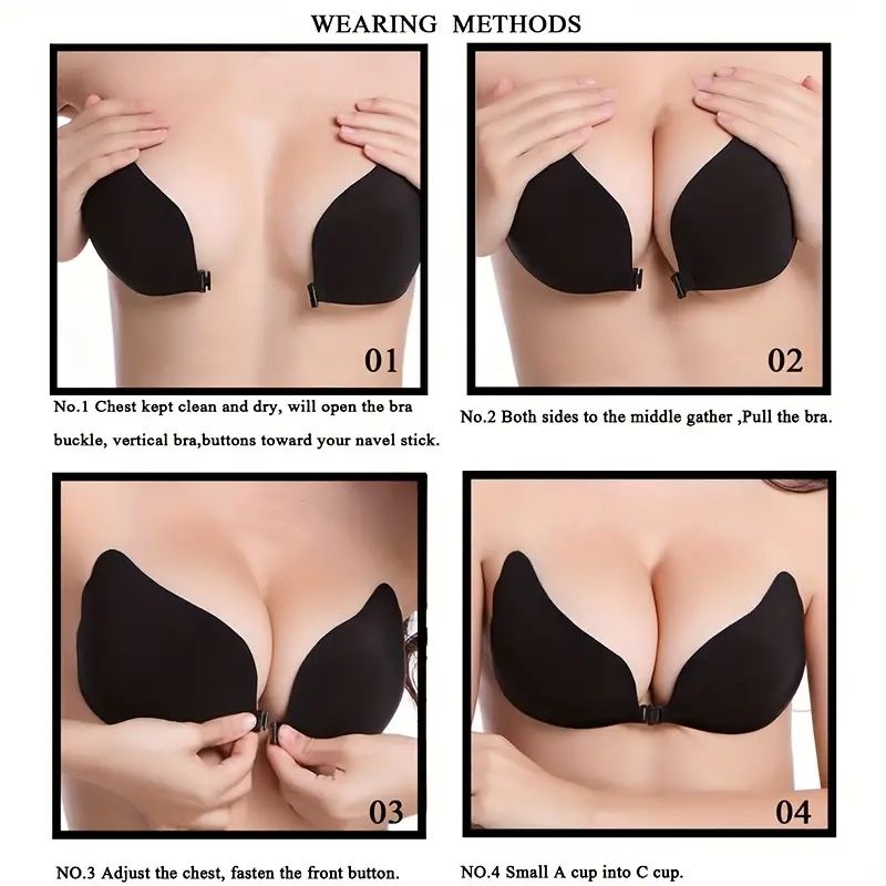 Invisible Stick-On Lift Bra, Strapless & Seamless Front Buckle Push Up Bra, Women's Lingerie & Underwear Accessories Black D