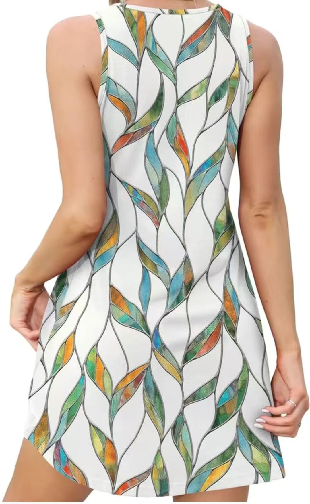 Womens Summer Dress 2025 Loose V Neck Sleeveless Sundresses Swimsuit Coverup with Pockets Floral Tank Dresses colorful1 L