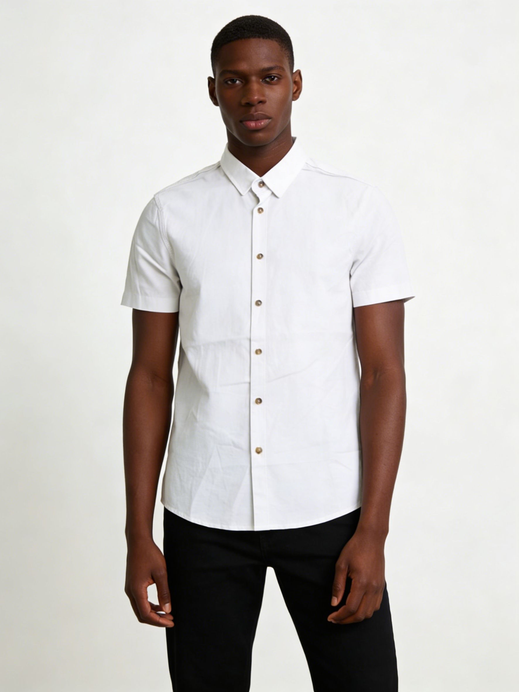 Men's Linen Blend Short Sleeve Button Down Shirt White